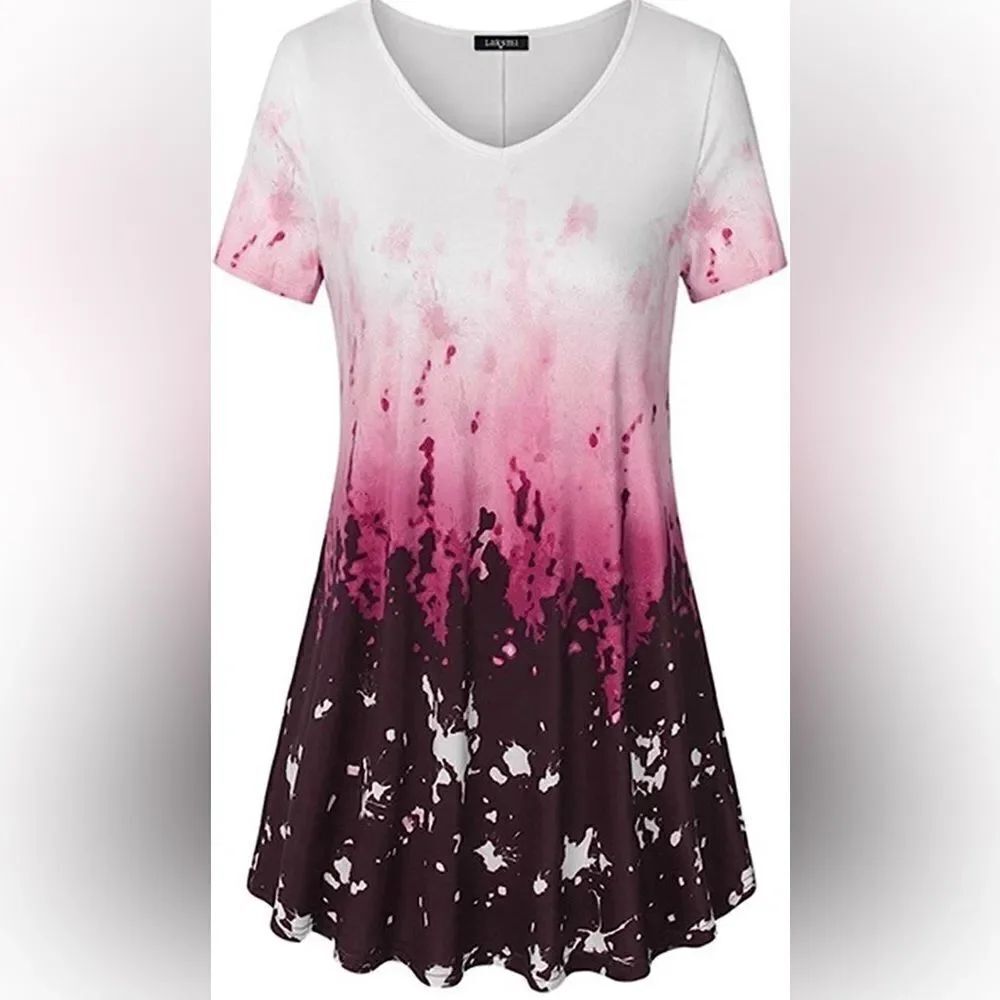 Causul Bohemian Ombre T-Shirt Gradient O-Necking Loose Oversized Size XL